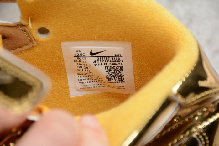 kids nike air force 1 mid wb metallic gold 314197-8100