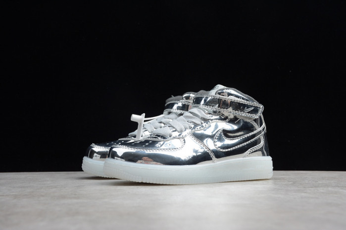 kids nike air force 1 mid wb metallic silver 314197-8500