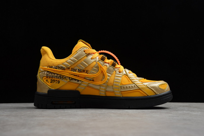 o-w nike air rubber dunk “university gold” cu6015-700